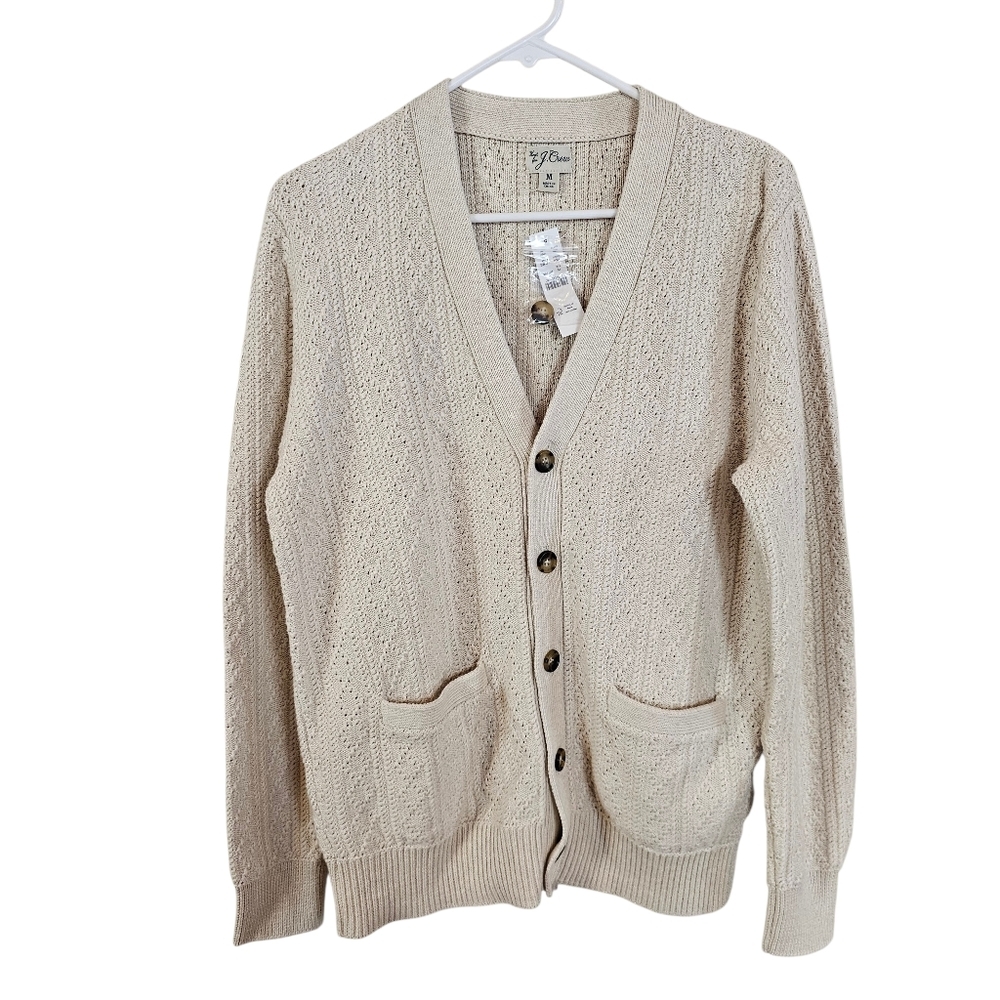 J.Crew Heritage Pointelle Stitch Cable Knit Button Down Cream Ivory Sweater
